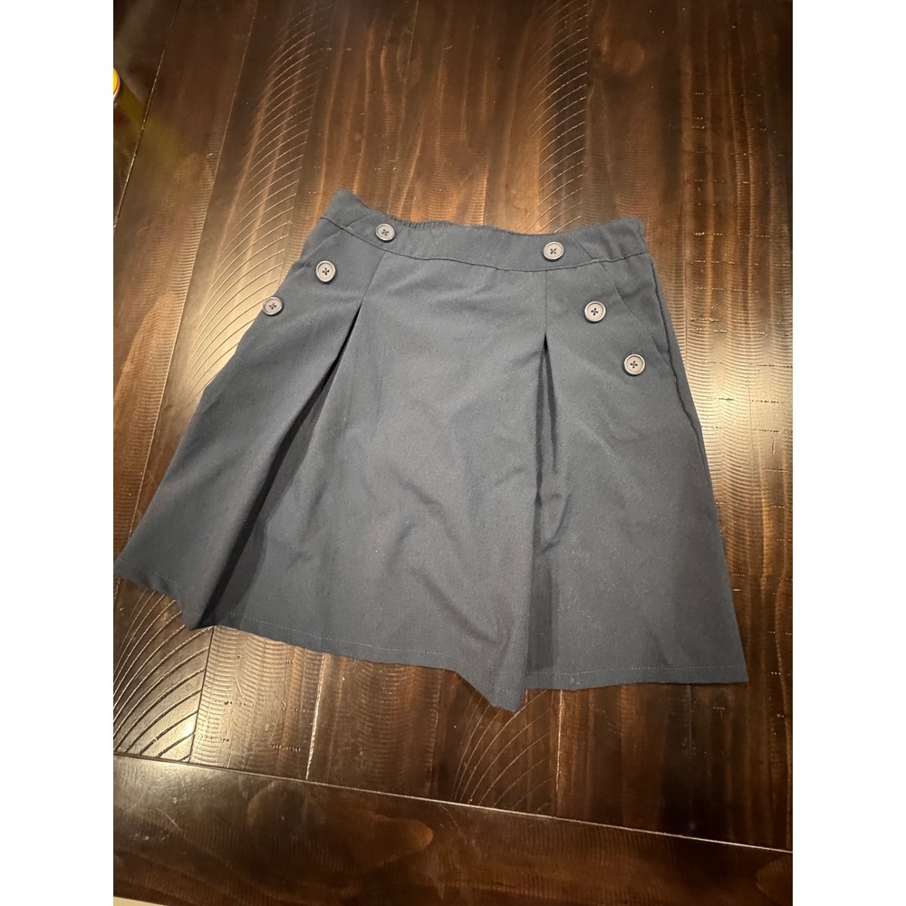 Nautica Girls Navy Blue School Uniform Pleated Skort Size 12 Button Detail